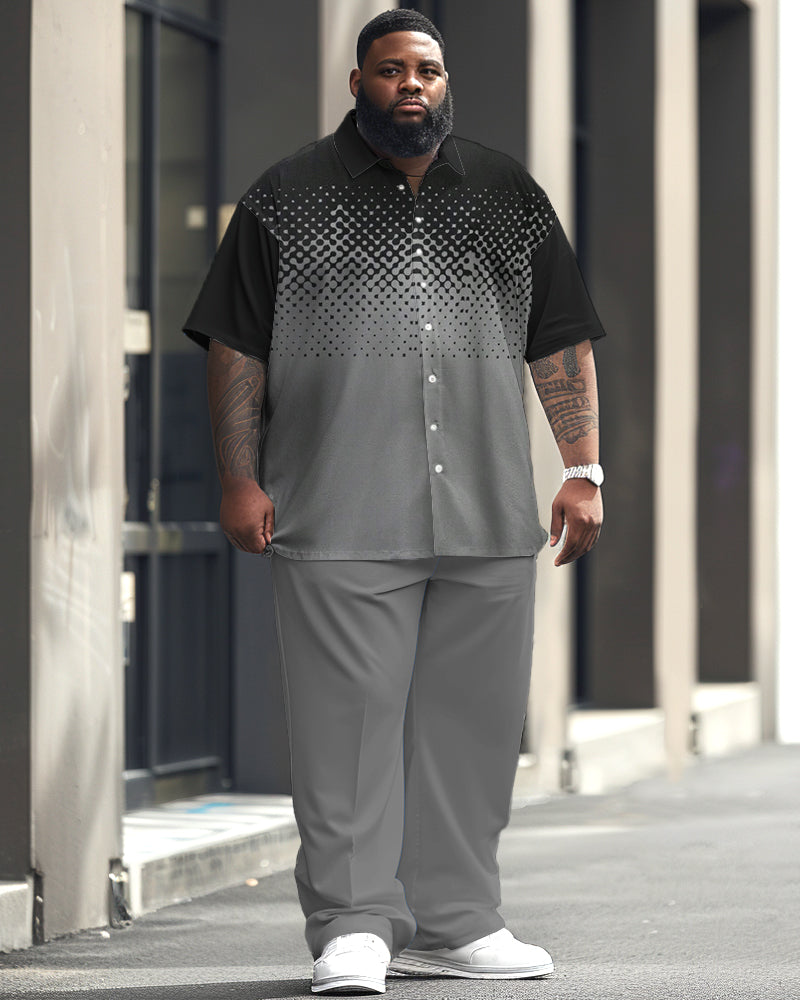 Men's Big and Tall Business Casual Gradient Texture Printing Short Sleeve Shirt Set