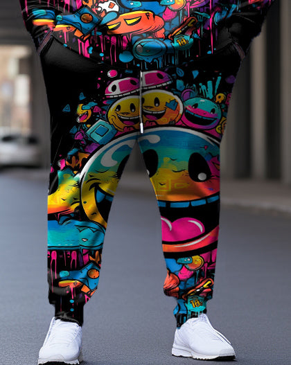 Men's Big and Tall Street Smiley Color Graffiti Fun Print Hoodie (Two-Pack)