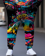 Men's Big and Tall Street Smiley Color Graffiti Fun Print Hoodie (Two-Pack)
