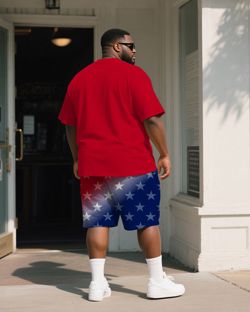 Men's Plus Size Independence Day Red Letter Print Round Neck Short Sleeve T-Shirt Shorts Suit