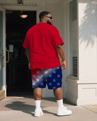 Men's Plus Size Independence Day Red Letter Print Round Neck Short Sleeve T-Shirt Shorts Suit