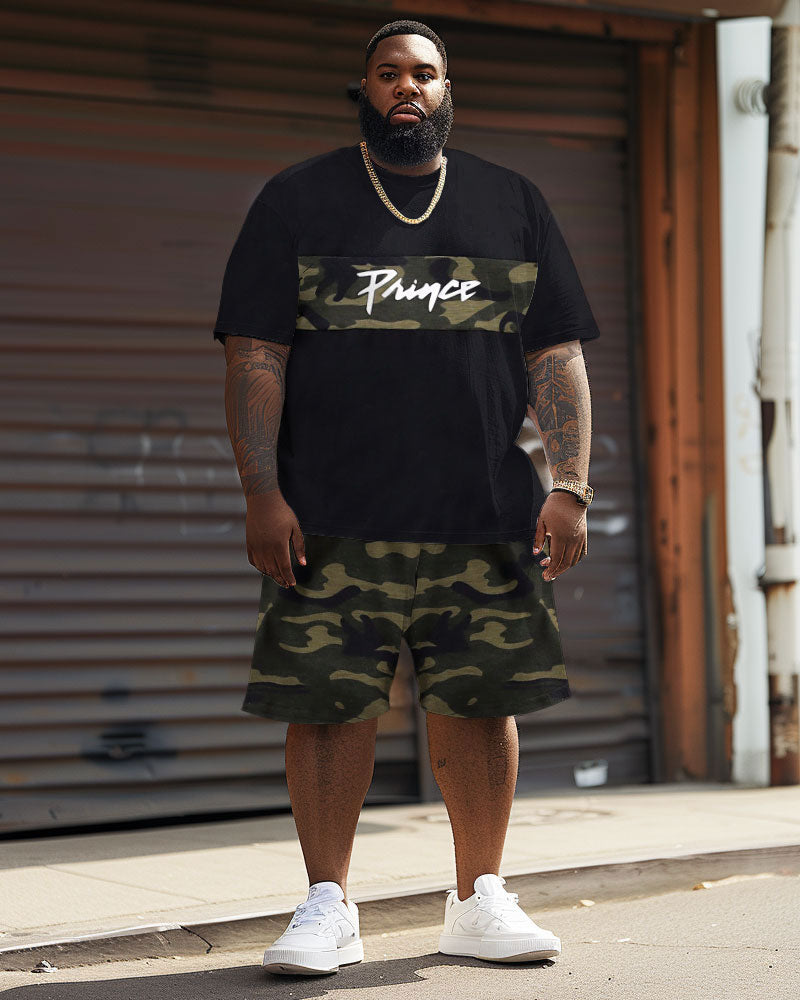 Street Style Patchwork Camouflage Letter Print Large Men's Suit