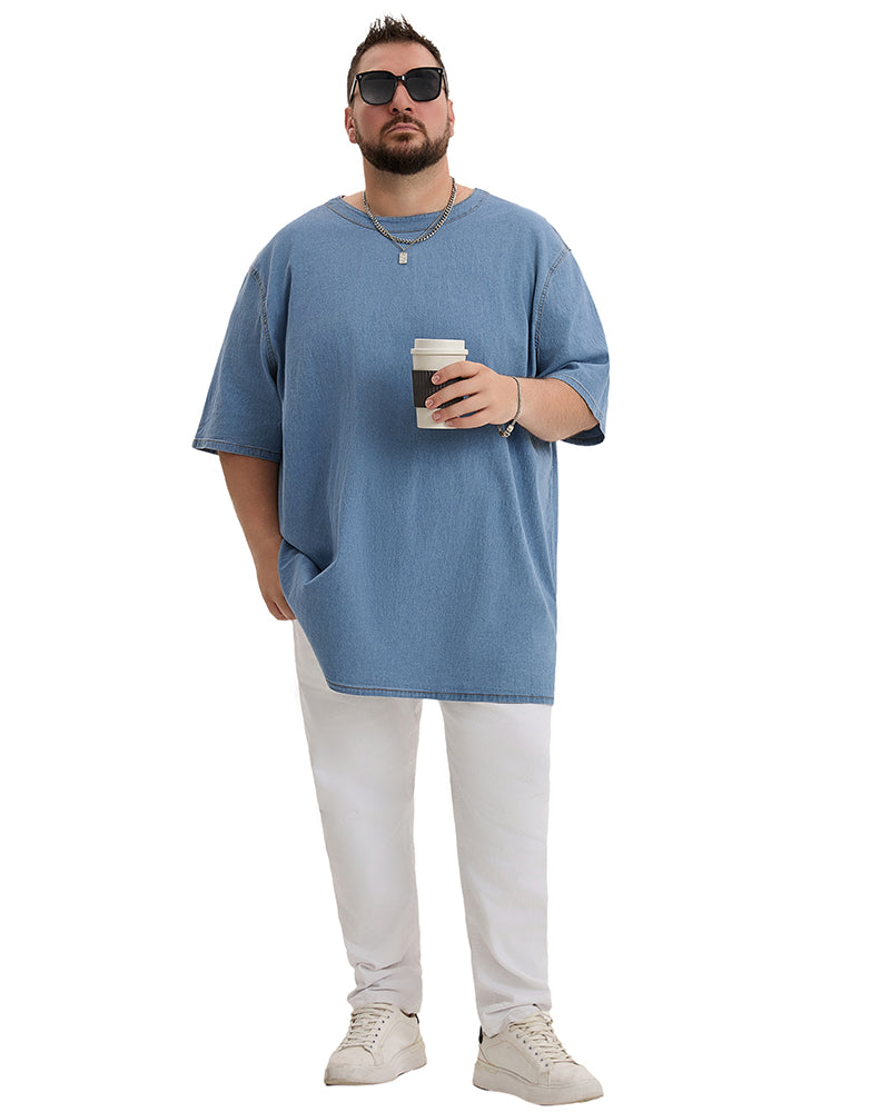 Plus Size Men's Daily Leisure Washing Water Solid Color Denim T-shirt