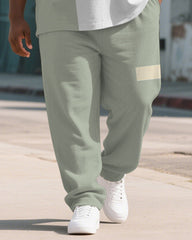 Men's Plus Size Green Colorblock Printed Henry Collar T-shirt Trousers Suit