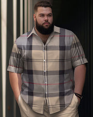 Men's Plus Size Plaid Retro Ethnic Short Sleeve Walking Set