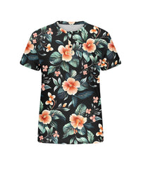 Men's Plus Size Hawaiian Leaf Floral Print Henry Collar Button Short Sleeve Tee