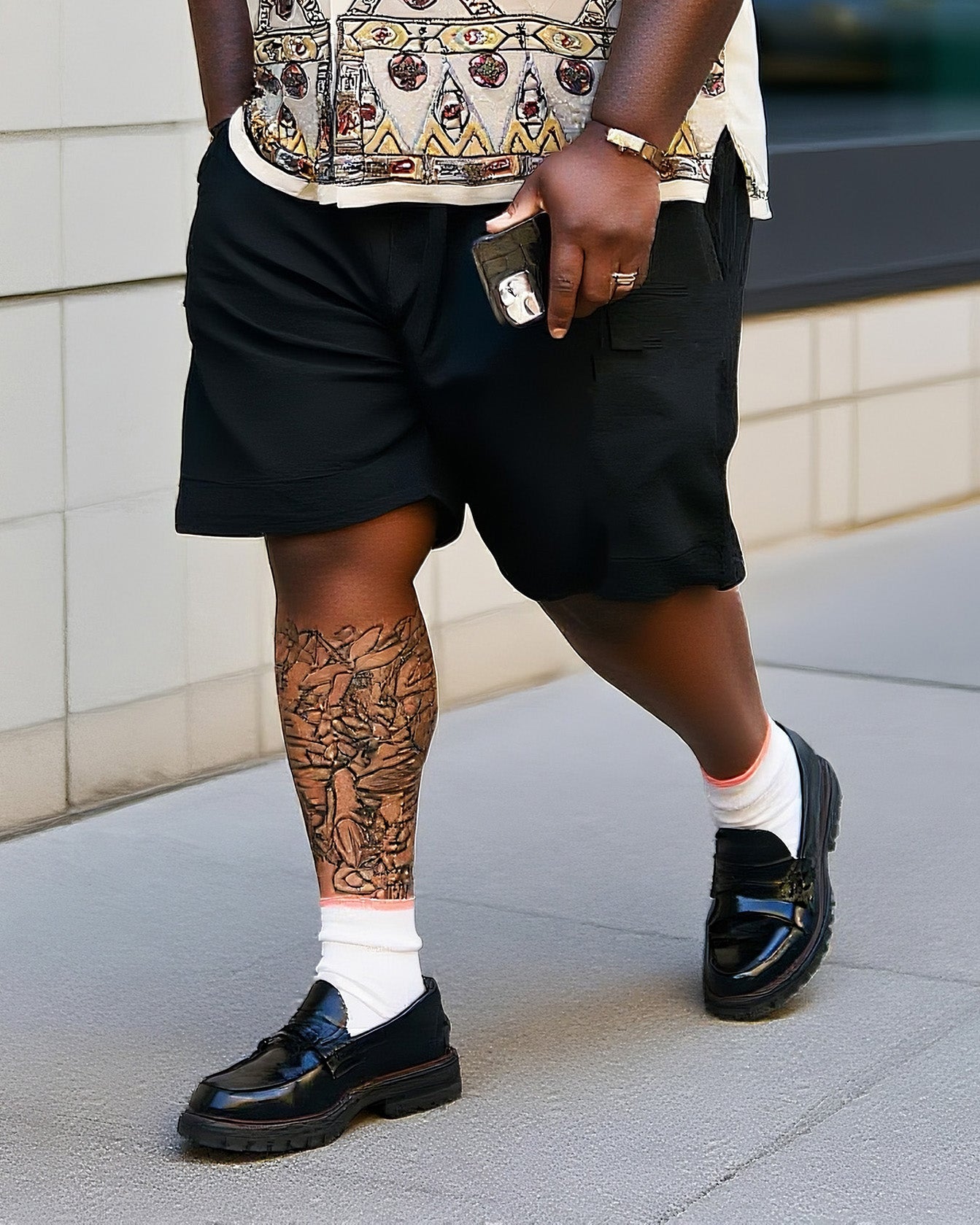 Big & Tall Men's Daily Leisure. High-end Dot Diamond Print Shirt Shorts Suit
