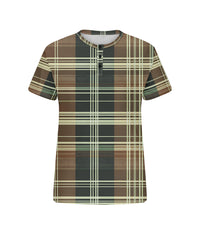 Men's Plus Size Casual Daily Green Plaid Print Henry Collar Button Short Sleeve T-Shirt