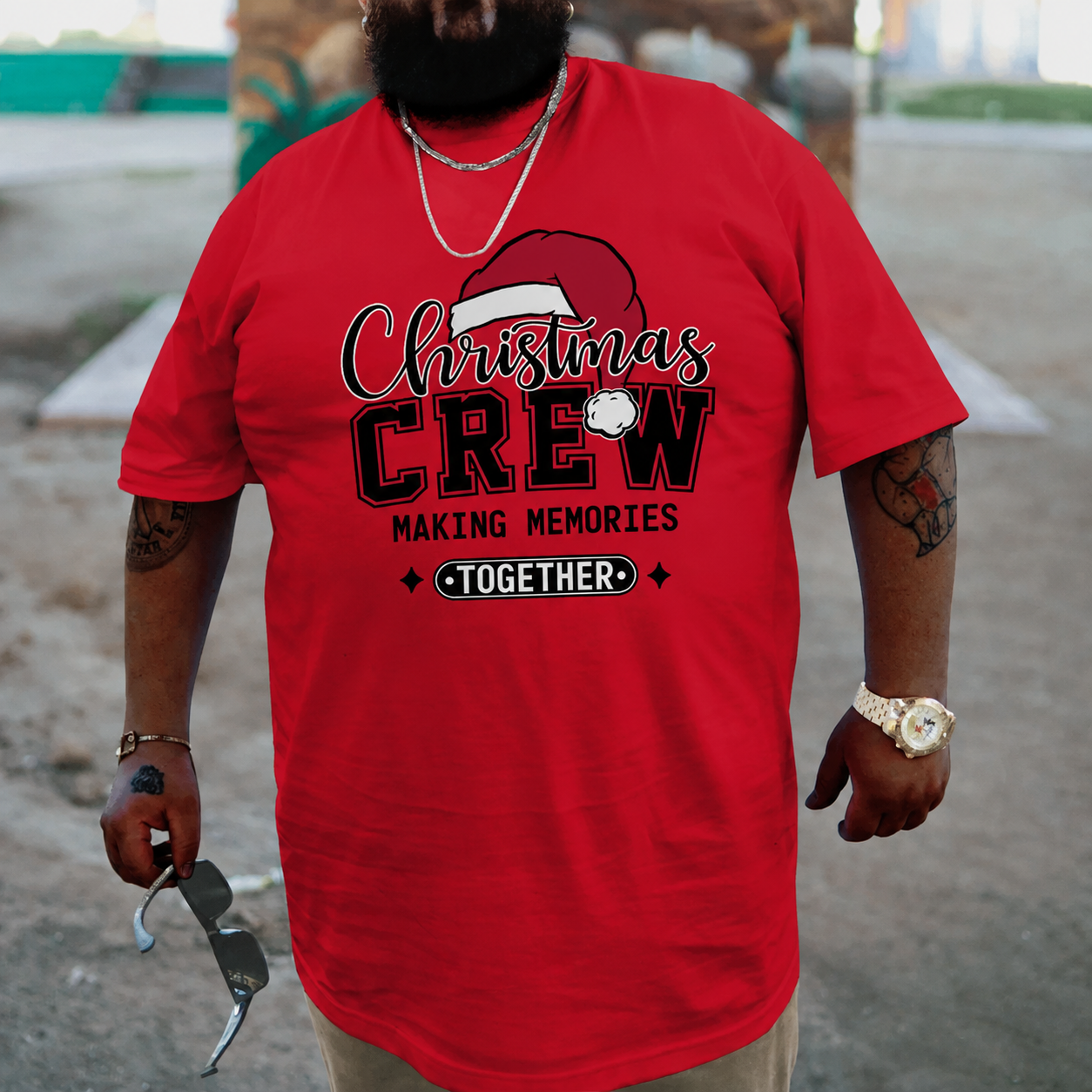 Big & Tall Men's Funny Christmas Crew Cotton T-Shirt