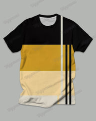 Big Men's Black And Yellow Stripe Geometric Colorblock Print T-shirt Trousers Set