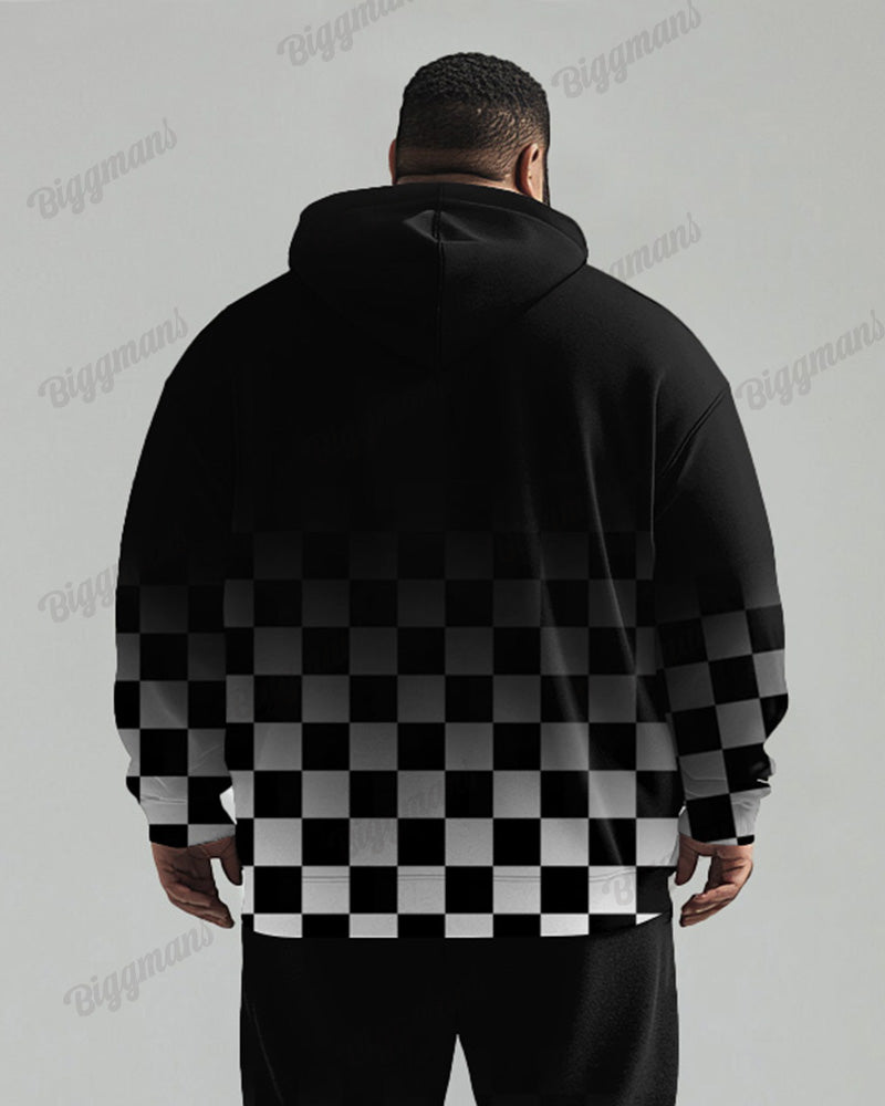 Autumn And Winter Gradient Checkerboard Print Men's Plus Size Hoodie Suit