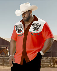 Big & Tall Men's Western Style Color Matching Casual Mexican American Pride Print-short Sleeve Shirt Trousers Suit