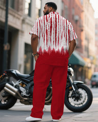 Men's Plus Size Red Handmade Eco-friendly Tie-dye Craft Short Sleeve Shirt Trousers Suit
