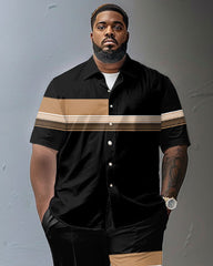 Striped Color Contrast Large Size Classic Printed Men's Short Sleeve Pants Set