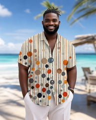 Men's Plus Size Hawaiian Color Polo Dot Print Short Sleeve Slub Shirt