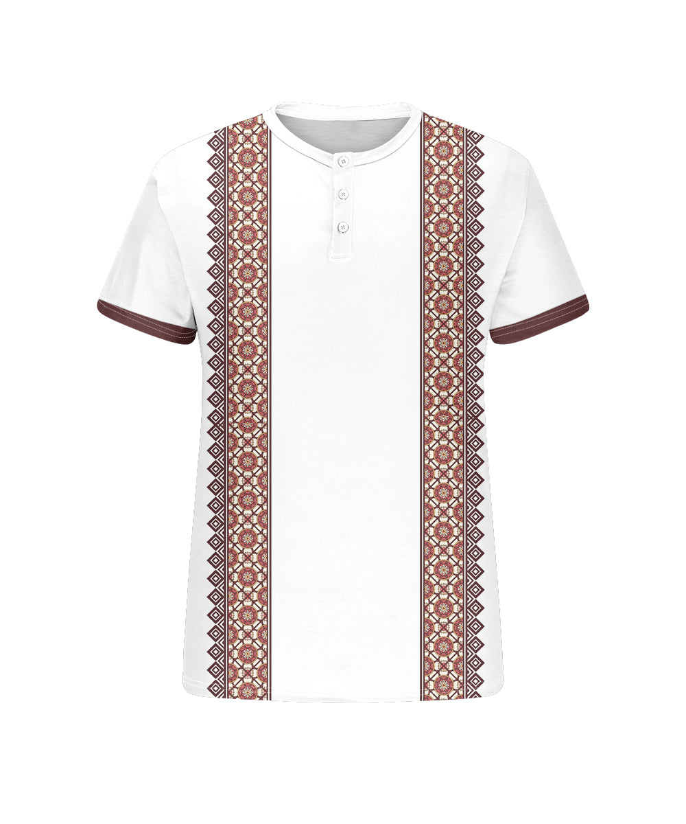 Men's Plus Size Daily Casual Red Pattern Printed Henry Collar Button Short Sleeve T-Shirt