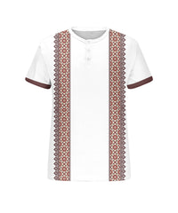 Men's Plus Size Daily Casual Red Pattern Printed Henry Collar Button Short Sleeve T-Shirt