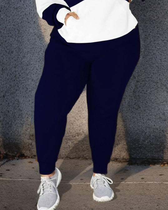 Women's Big & Tall Blue Stripe Hoodie and Jogger Pants Set