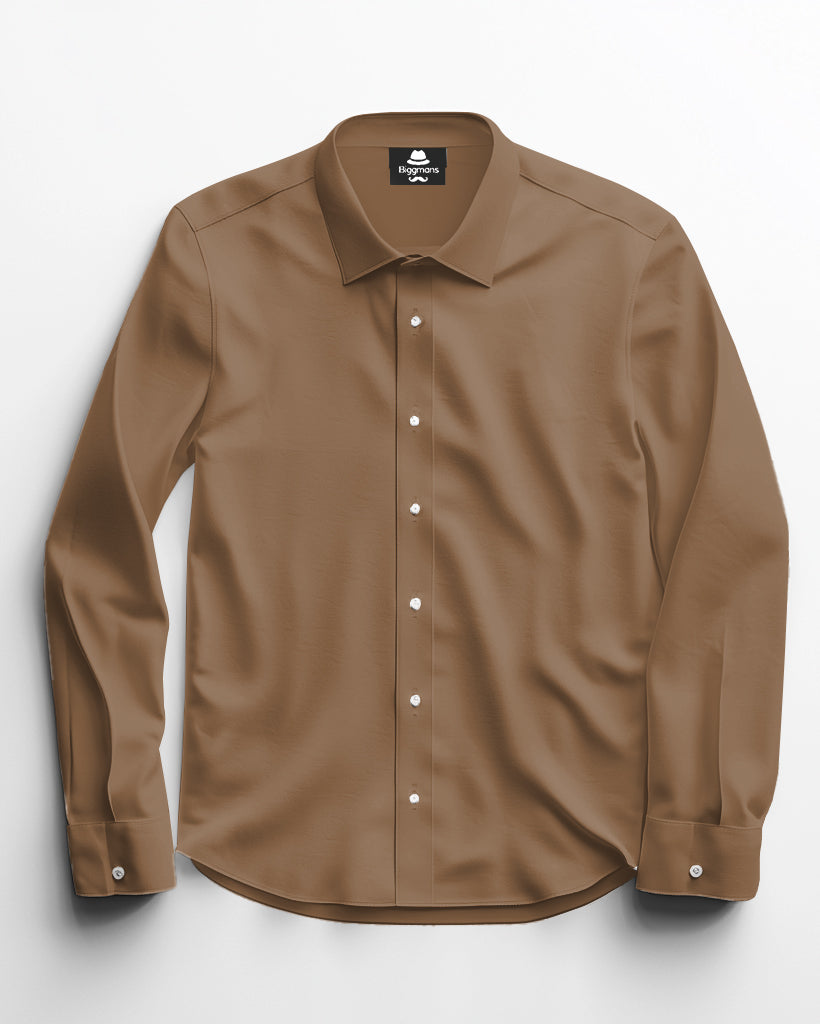 Solid Color Big Guys Long Sleeve Lapel Shirt and Pants Set