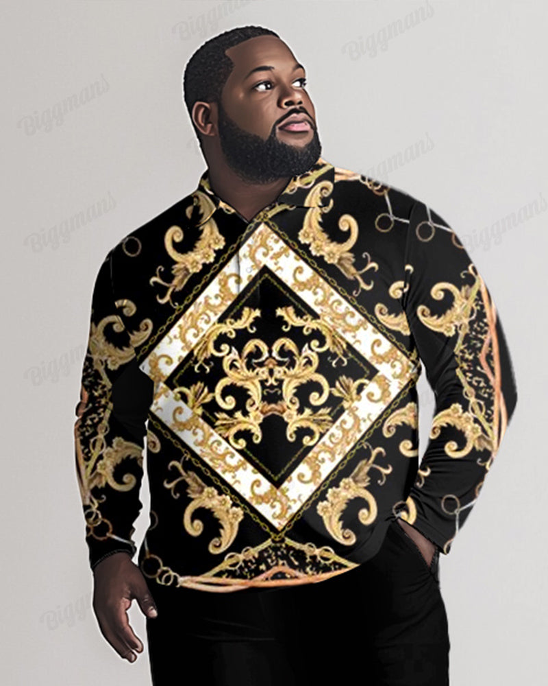 Big & Tall Men's Fashion Luxury Long Sleeve Polo Shirt and Pants Set