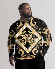 Big & Tall Men's Fashion Luxury Long Sleeve Polo Shirt and Pants Set