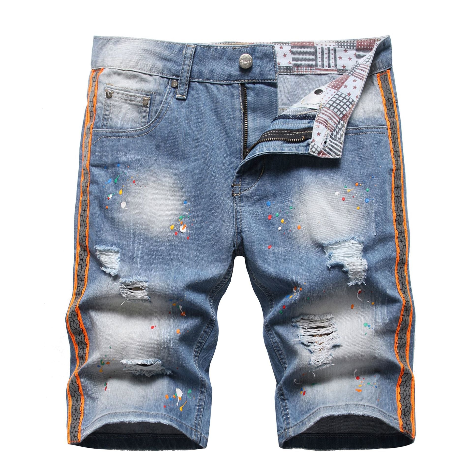 Men's Big & Tall Hole Feature Fashion Trendy Colorful Ink Street Shooting Jeans