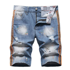 Men's Big & Tall Hole Feature Fashion Trendy Colorful Ink Street Shooting Jeans