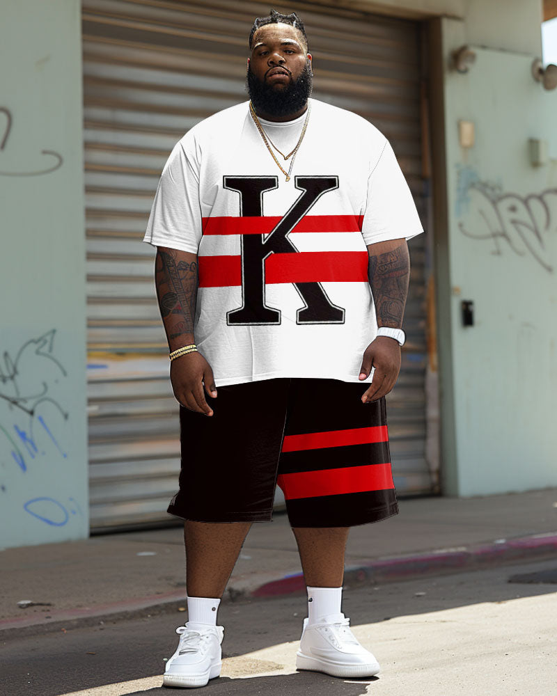 Big & Tall Guy's Street Casual K Letter Print T-Shirt Shorts Set