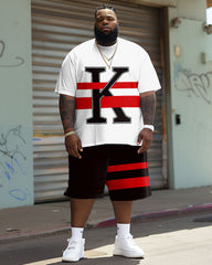 Big & Tall Guy's Street Casual K Letter Print T-Shirt Shorts Set