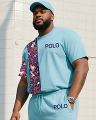 Big Boy Daily Casual Simple Impression Painting Stitching Texture POLO English Short-sleeved Trousers Suit