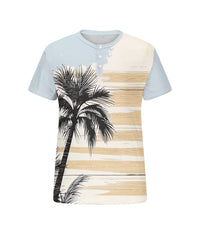 Men's Plus Size Daily Casual Blue Striped Coconut Tree Print Henry Collar Button Short Sleeve T-Shirt