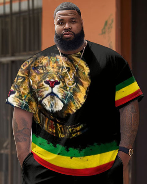 Street Red Green Yellow Block Lion Print Large Men's Set
