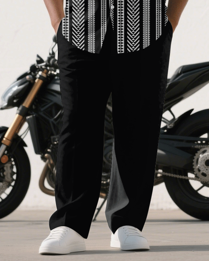 Big & Tall Men's Business Black Short Sleeve Shirt Trousers Suit