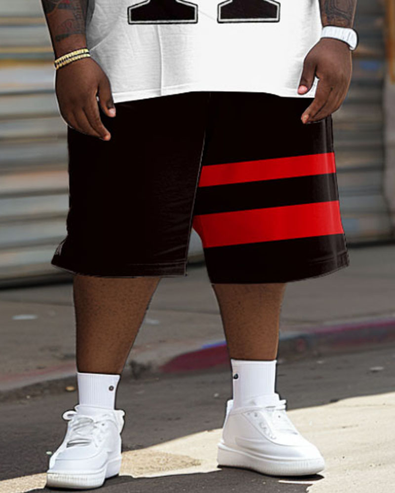 Big & Tall Guy's Street Casual K Letter Print T-Shirt Shorts Set