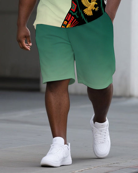 Big Man's Ethical Bear Cartoon Printed Gradient Summer Short-Sleeve Polo Shirt & Shorts Set