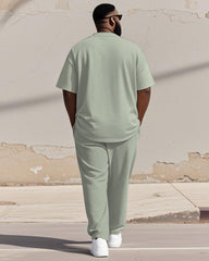 Men's Plus Size Green Colorblock Printed Henry Collar T-shirt Trousers Suit