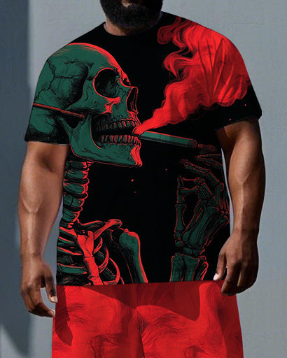 My Bones Don't Follow Rules Big & Tall Men's Cool Skull Back Print Short Sleeve T-shirt 2-Piece Set