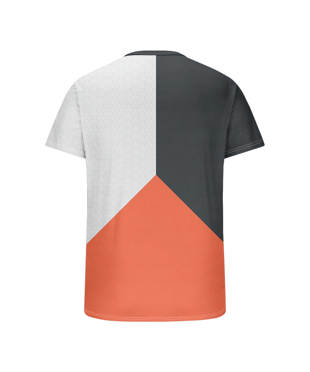 Big & Tall Men's Triple Color Geometric Printed Henry Collar Button Short Sleeve T-Shirt