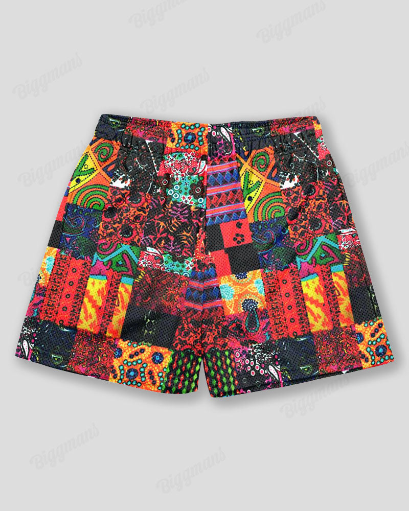 Big & Tall Men's Hawaiian Ethnic Graffiti Print Sports Mesh Quick-Dry Shorts