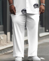Men's Plus Size Business Flower Print Short Sleeve Shirt Trousers Suit