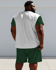 Men's Plus Size Daily Casual Green Geometric Print Short Sleeve T-Shirt Shorts Suit