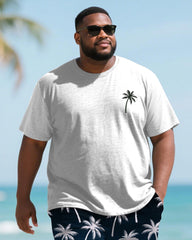 Men's Plus Size Blue Coconut Print Round Neck Short Sleeve T-Shirt Shorts Suit