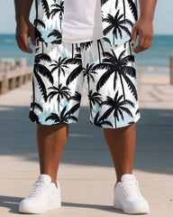 Men's Big & Tall Coconut Trees Hawaiian Style 2-Piece Short Sleeve Shirt Shorts Suits