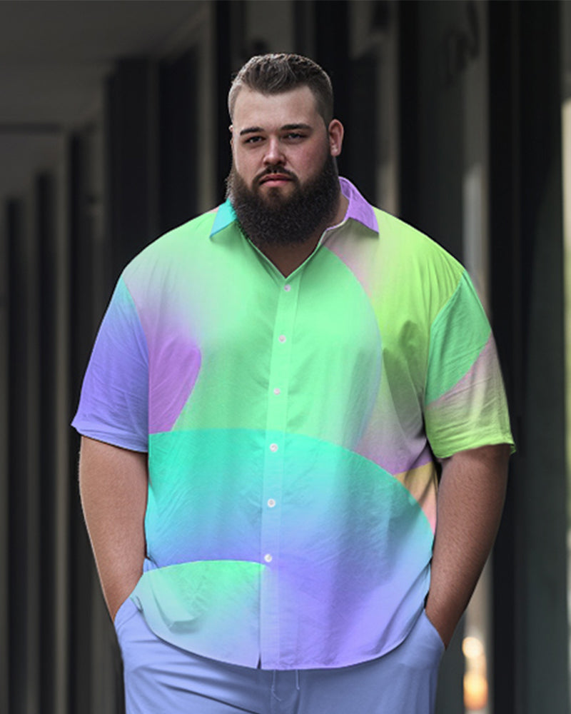 Plus Size Men's Walking Suit Gradient Short Sleeve Shirt and Pants Set