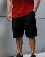 Men's Plus Size Casual Black & Red Chest Gradient Fashion Round Neck Short Sleeve T-Shirt Shorts Suit