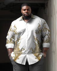 Men's Plus Size Gold Engraved Print Long Sleeve Lapel Shirt
