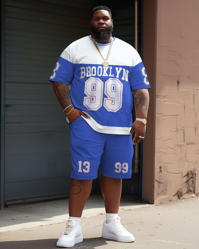 Street Casual Simple Colorblock Letter Number Print Large Men's Set