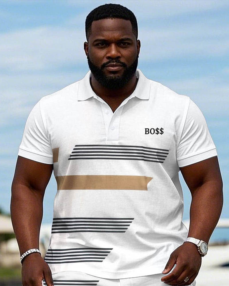 Brand "boss" Logo Chest Printed Casual Short Sleeve POLO Shorts Suit Men's Plus Size