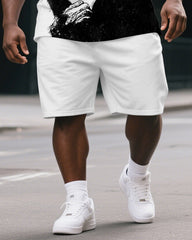 Men's Simple Sketch Gorillas Smoking Print Big & Tall Outdoor Short-Sleeve T-shirt & Short Set