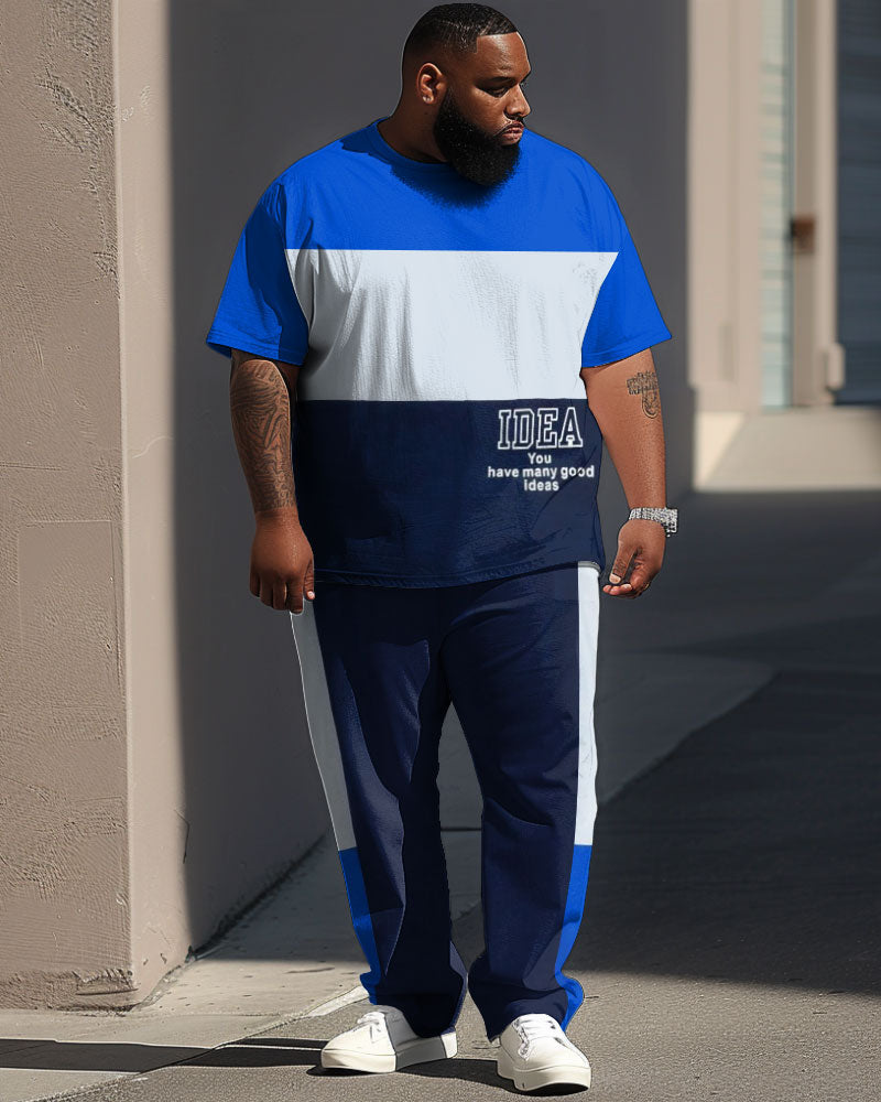 Men's Large Casual Colorblock Alphabet Print Short Sleeve Trousers Suit